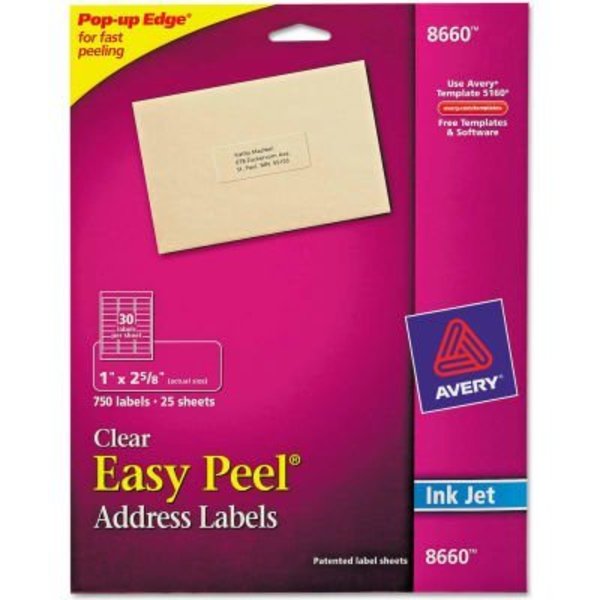 Avery Avery® Easy Peel Inkjet Mailing Labels, 1 x 2-5/8, Clear, 750/Pack 8660
